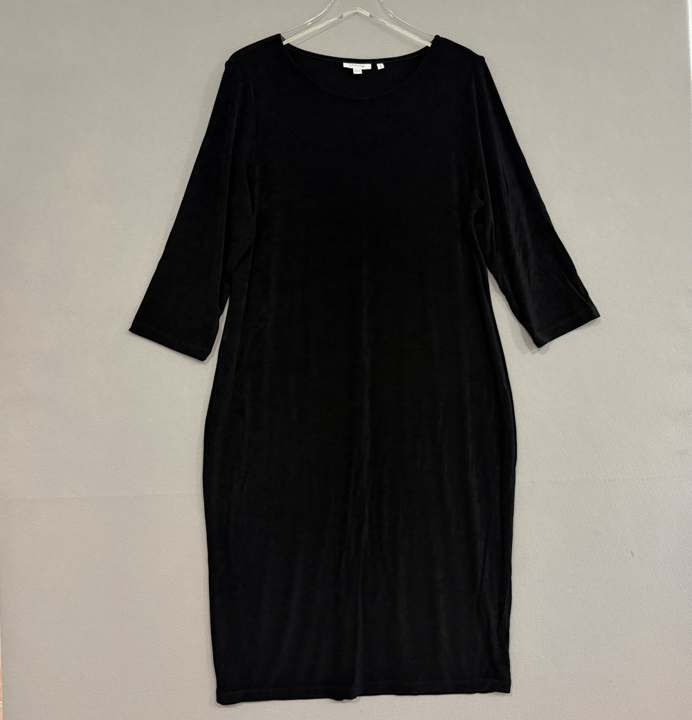 Chico's Midi Dress Women's 3 US XL Black 3/4 Sleeve Pullover Slinky Knit Travel